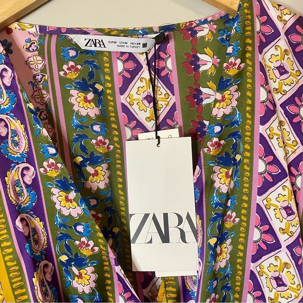 NWT Zara Patterned Silky Faux Wrap Long Sleeve Blouse New Size Medium - Picture 6 of 16